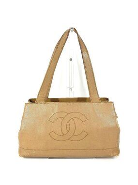 Chanel Shoulder Bag CC Logo Caviar Leather Beige